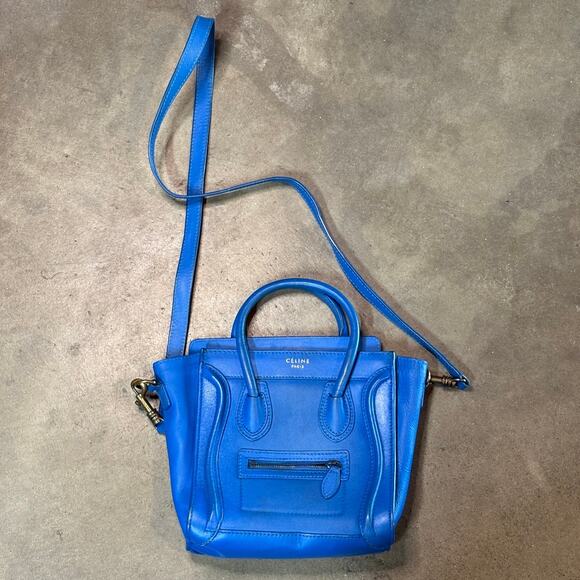 Celine Handbags - CELINE Luggage Nano Shopper Leather Tote Bag Royal Blue